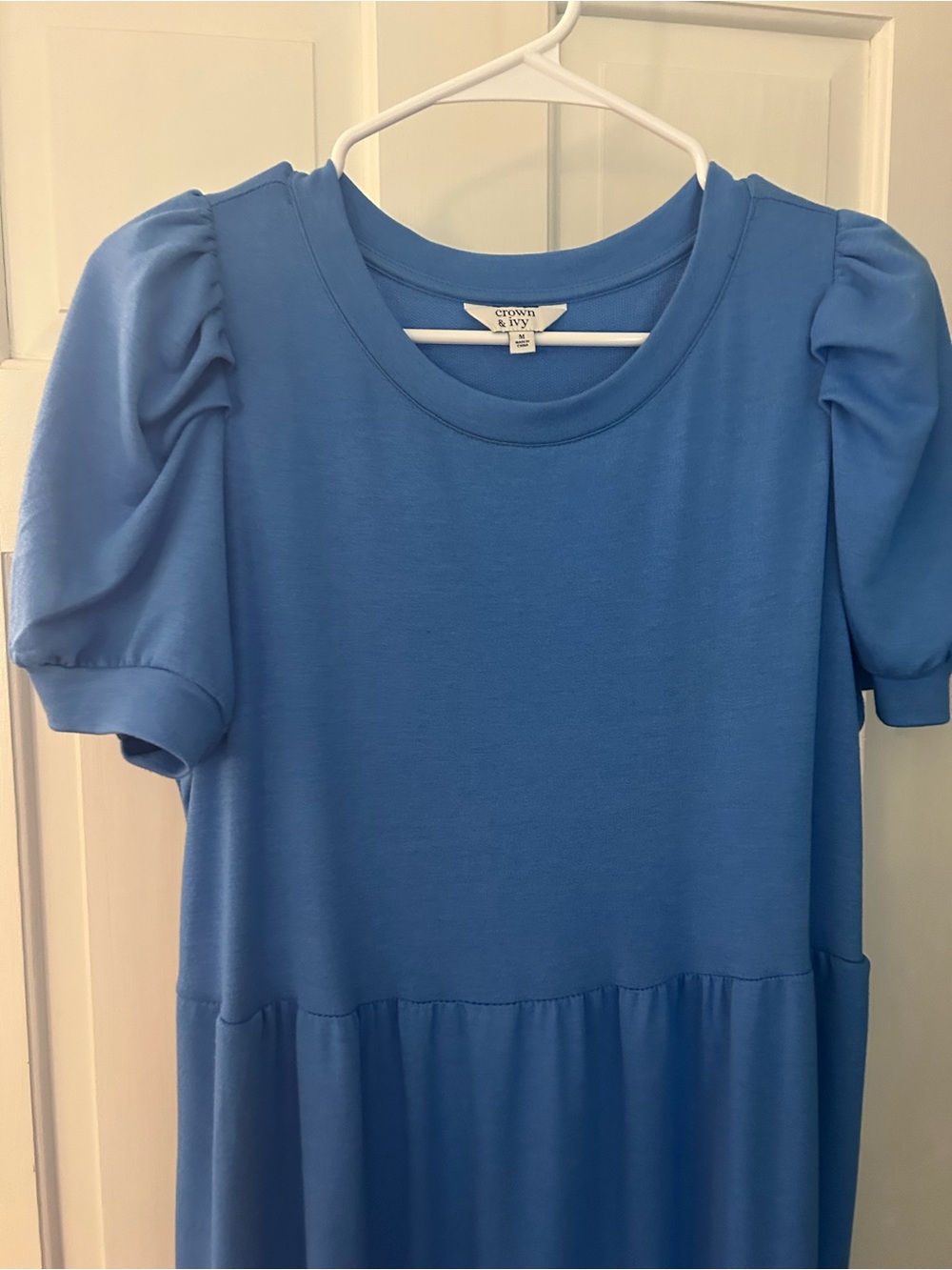 Crown and Ivey Blue Puff-Sleeve Tiered Maxi Dress